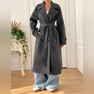 Gray Long Belted Coat
